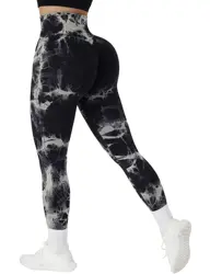 Tie Dye Seamless Leggings for Women High Waist Yoga Pants Scrunch Butt Lifting Elastic Tights