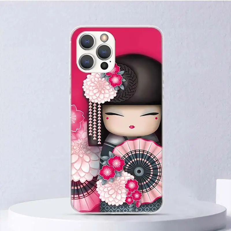 Kokeshi Doll Kimono Girl Soft Case For iPhone 16 15 Plus 11 12 13 Mini 14 Pro Max Apple Phone Cover X XS XR SE 7 8 SE Coque 11 1