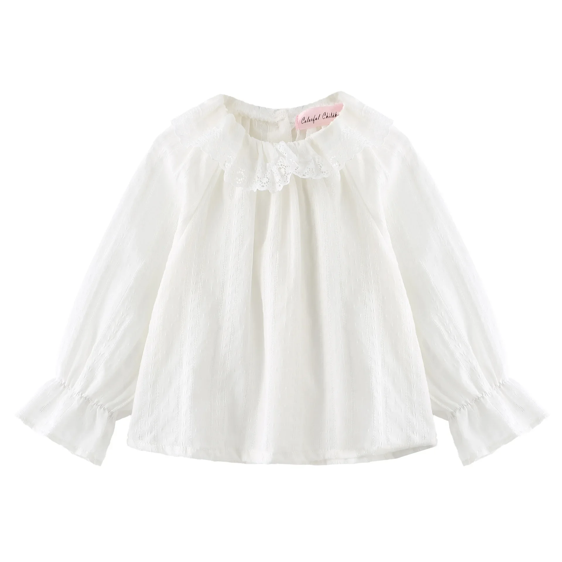 Kids Girls Long Sleeve Tops Casual Blouses Lace Doll Collar Spring White Shirt Toddlers Girls Daily Versatile Clothes 1-5 Years