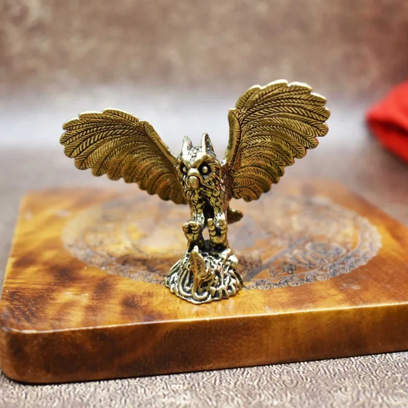 Antique Brass Eagle Sculpture Grand Vision  Owl Desk Ornament Creative Home Office Art Piece Copper Bird Figurines Decoration