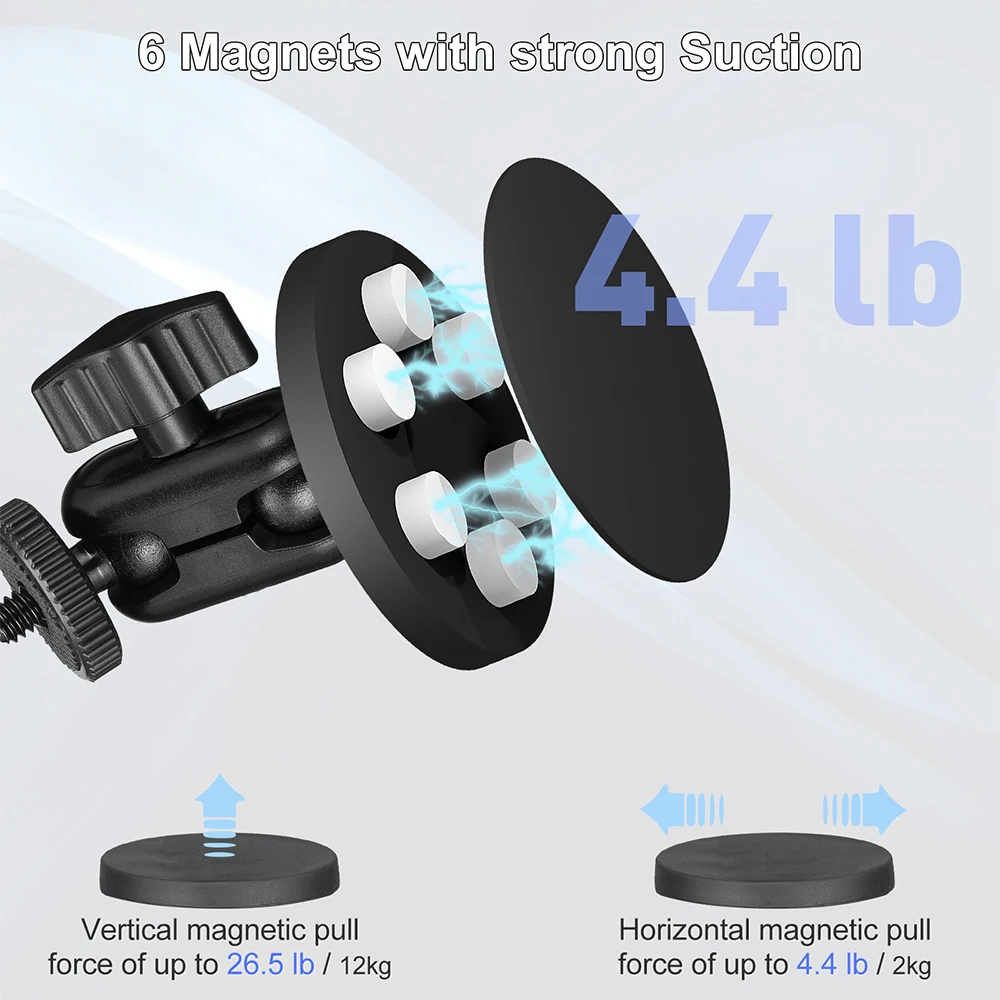 Camera Magnetic Mount For GoPro Hero DJI Insta360 Akaso Action Cameras, Rotaing Magic Arm with Strong Rubber Coating Magnet Base