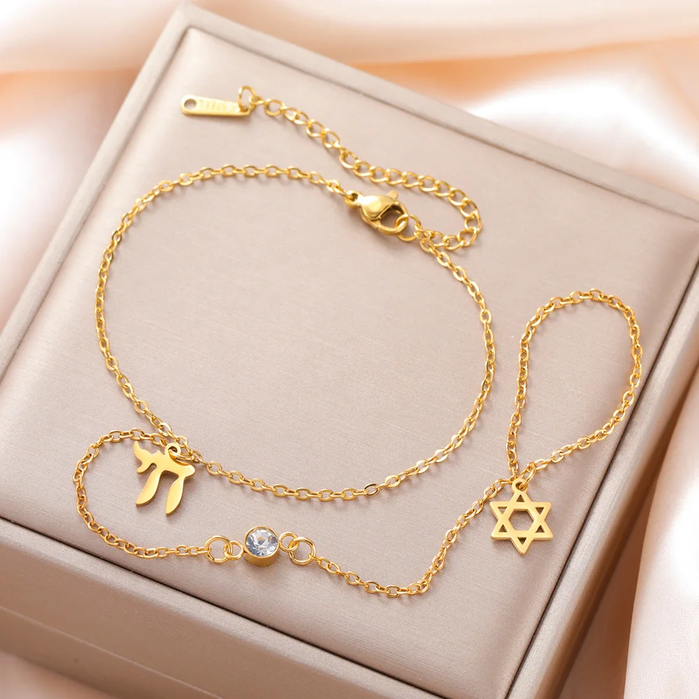 Dawapara Davidstern und Chai Armband Handkette Jüdisches Hexagramm Glücksbringer Judaica Schmuck Edelstahlschmuck – Detail 13