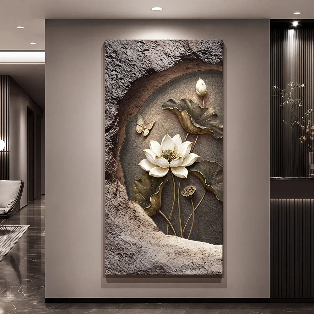 Light luxury nine fish picture entrance decoration painting relief three-dimensional high-end mural lamp