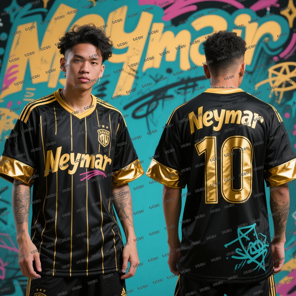 

Summer Black Golden Design Edition Football Jerseys For Men's Santos Design Edition Soccer Jerseys Fans Jerseys Football Shirts