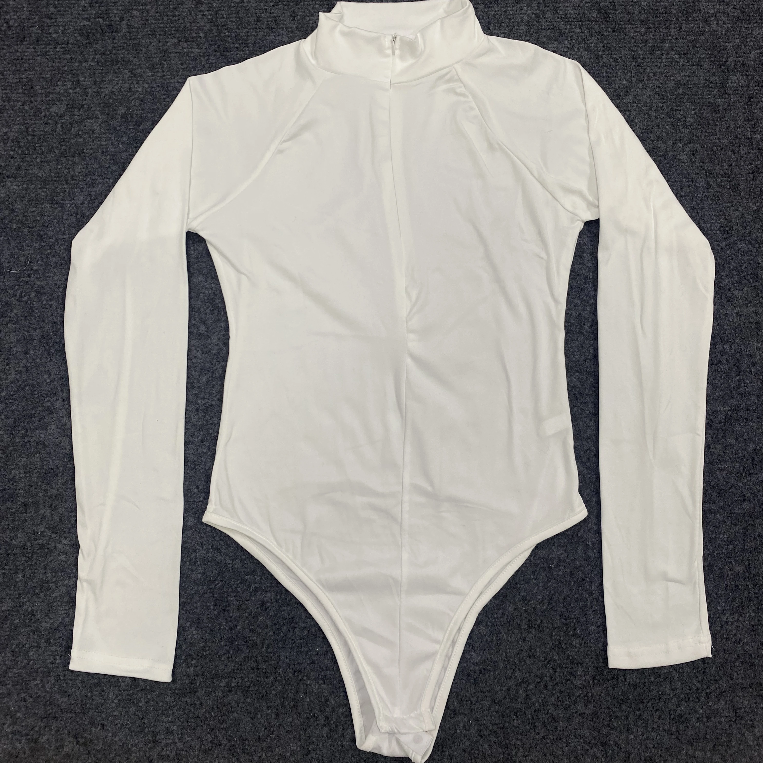 Women's Long Sleeved Round Neck Hidden Zipper Solid Color Top Slim Fit Sexy Hot Girl Spring Jumpsuit