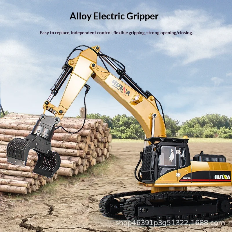 New Huina 580 1/14 Full Alloy Rc Excavator 32ch Hydraulic Simulation Digger Truck Led Light Sound Toy For Boys Gift