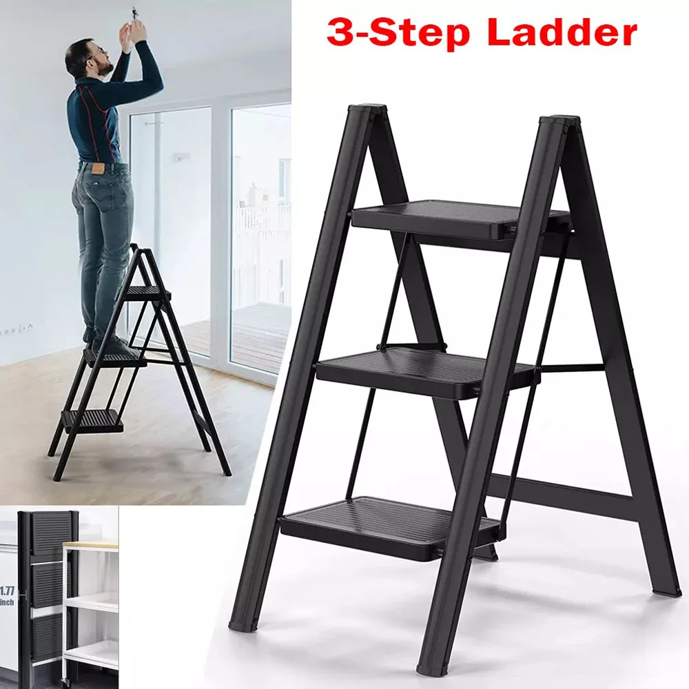 Portable Multifunctional Folding Ladder 3 Step Foldable Step Stool Anti-slip Wide Pedal Ladders Storage Shelf Flower Pot Stand