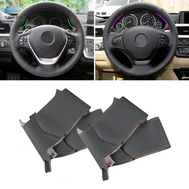 For BMW F20 F21 F22 F30 F34 F36 Car Interior Steering Wheel Cover Hand Stitched Perforated Leather with Needles & Threads Kits