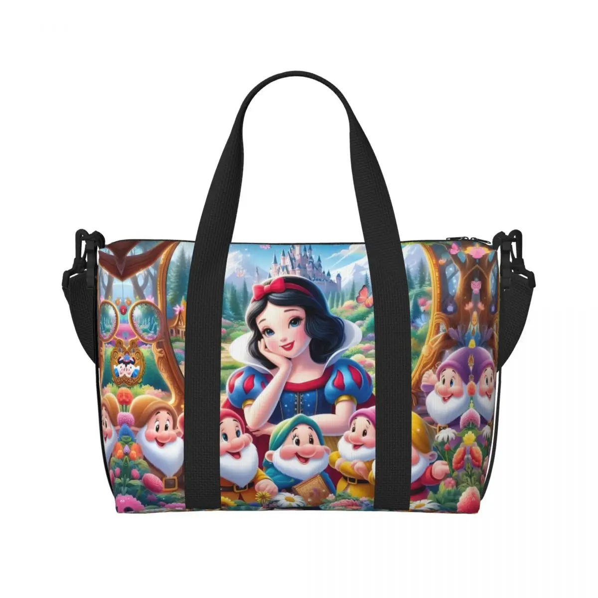 

Custom Snow White And The Seven Dwarfs Beach Tote Bag Women Extra Large Gym Carry On Cartoon Movie Travel Shopping Bags