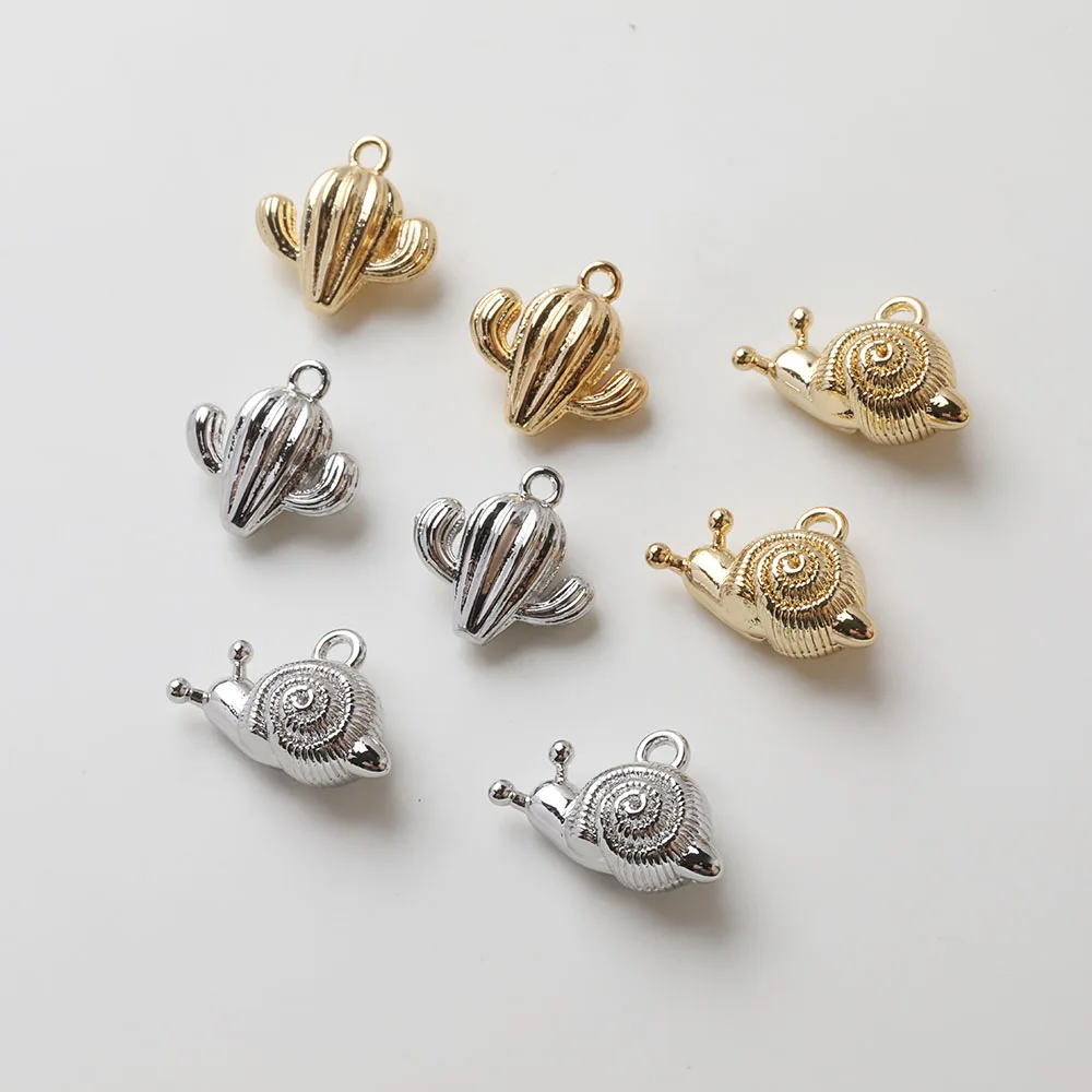 4PCS 14K Gold Plated Brass Cactus Snail Pendant Jewelry DIY Making Supplies Handmade Components Material Accessories