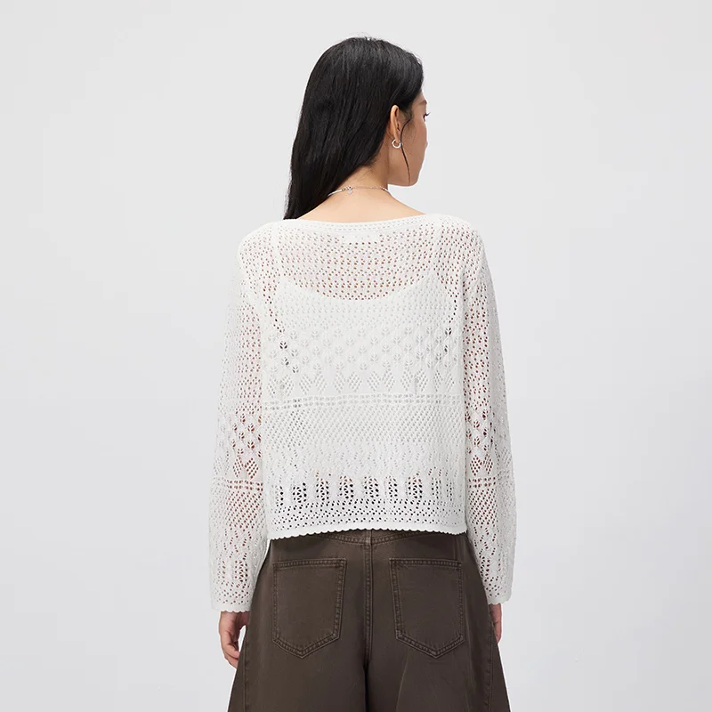 Semir Women Sweater Short Cami Hollow Out White Loose Knit Two Piece Elegant Casual Autumn Top Street Wear 2026
