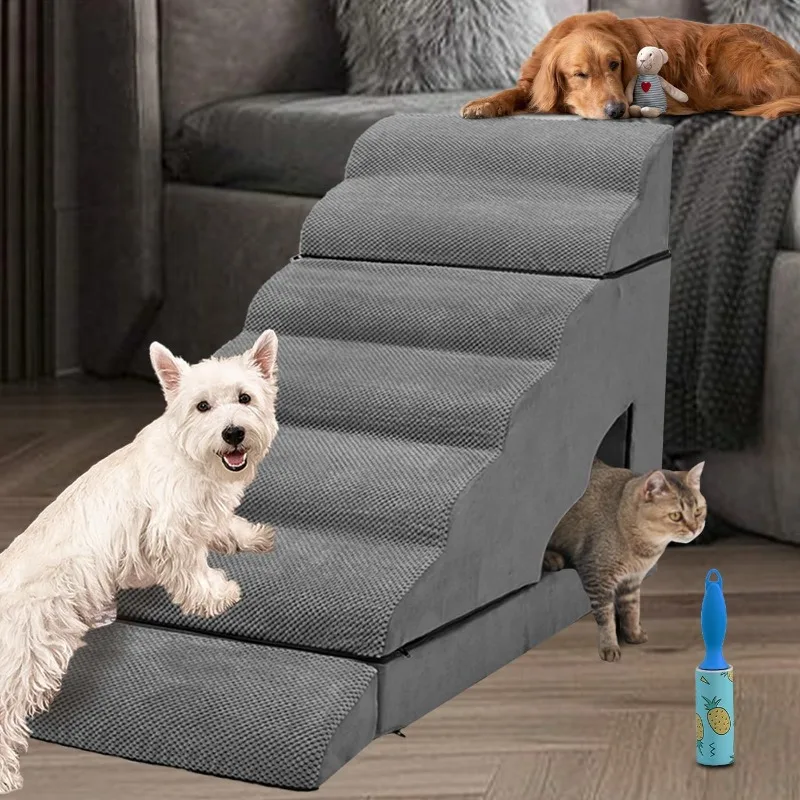 34 inches Dog Steps for High Bed, Extra Wide 7 Tier Dog Stairs/Steps for Small Dogs, Non-Slip Pet Ramp/Ladder for Short Leg Pets