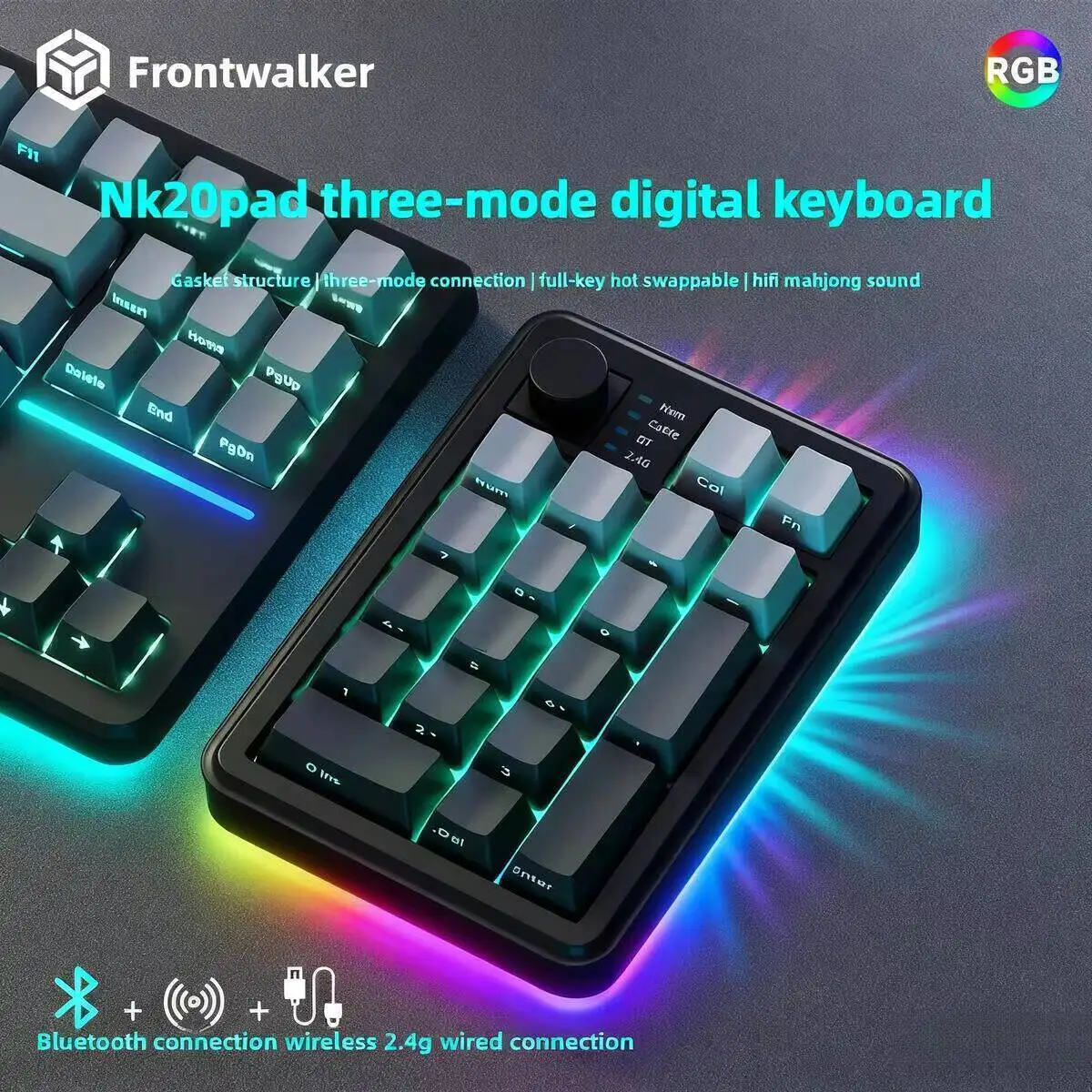 NK20PAD Wireless Bluetooth Numeric Tri-mode Keypad Gasket structure Side-engraved All-key hot-plugging Keyboard For PC Laptop