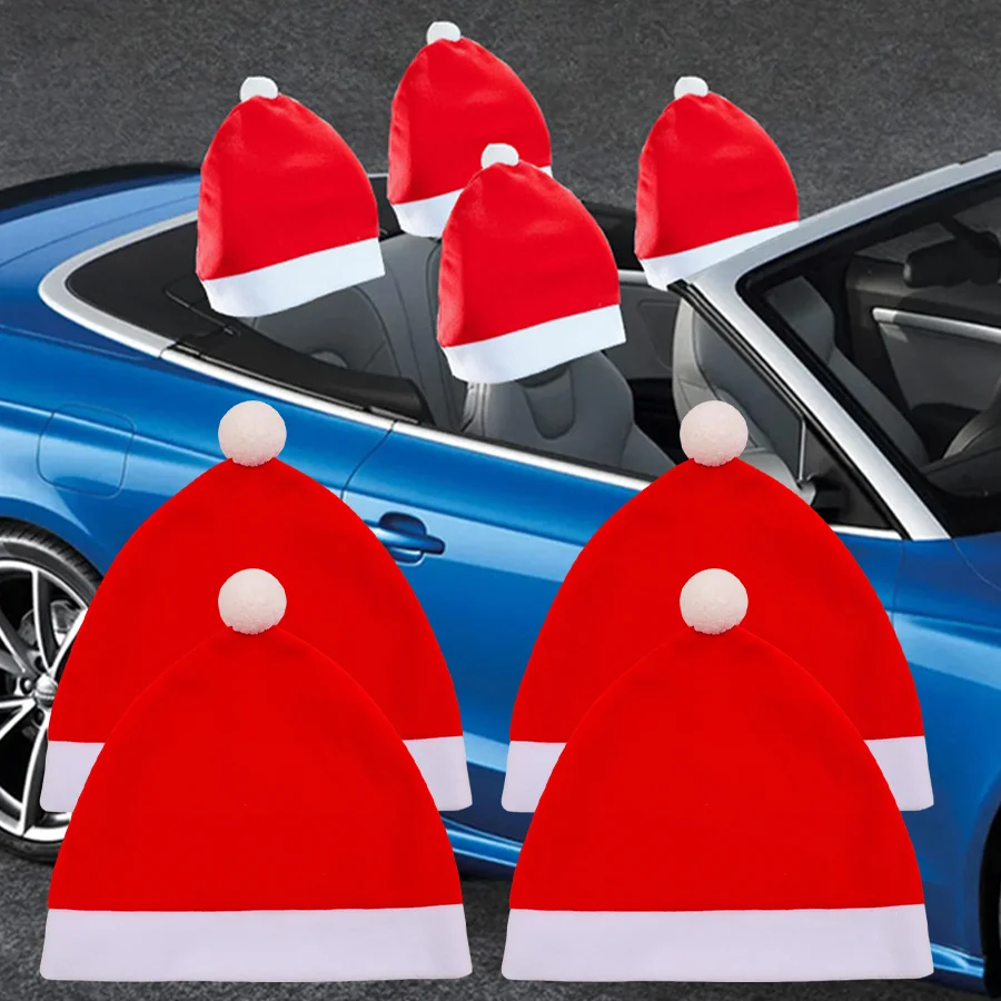 1/4pcs Funny Christmas Car Seat Pillowcase Santa's Hat Automotive Seat Headrest Cover Car Interior Decor Accessories Gift