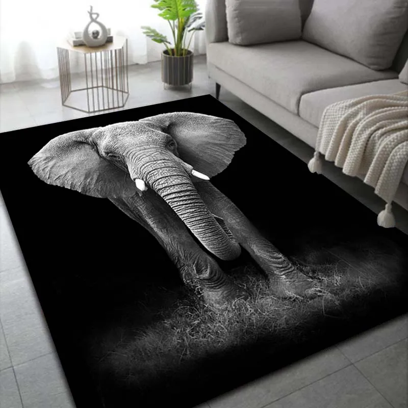 LARGE SIZE African Elephant Carpet Animal Rugs for Living Room Bedroom Dining Kitchen Office Bathroom Non-Slip home Decor Carpet