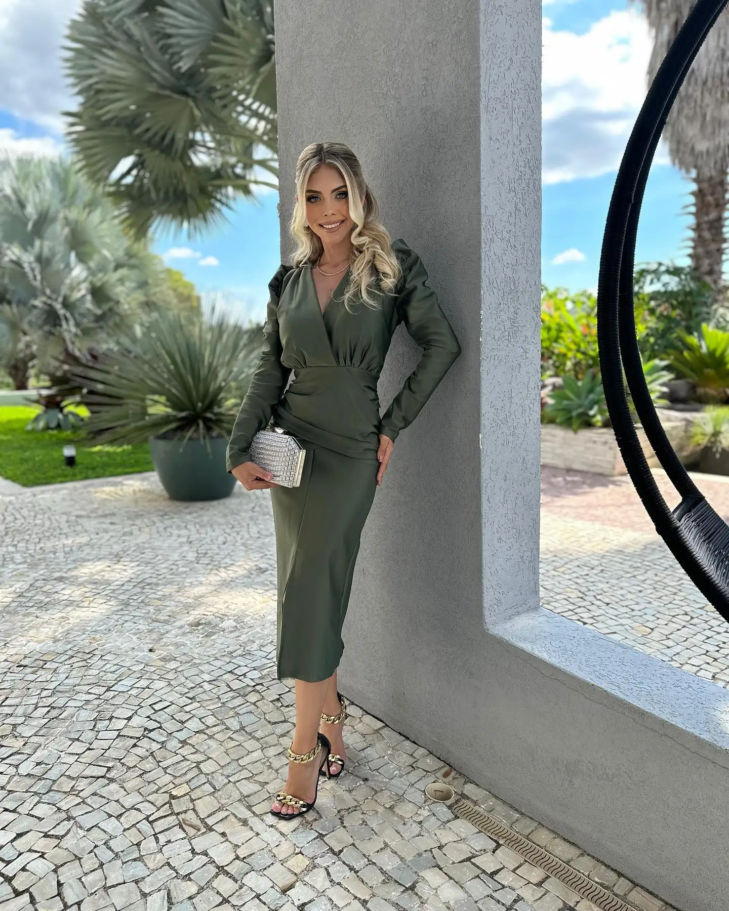 Customized Temperament V-Neck Long Sleeves Jersey Evening Dresses Graceful Pleats Blue Vestido De Festa Vestido De Noc