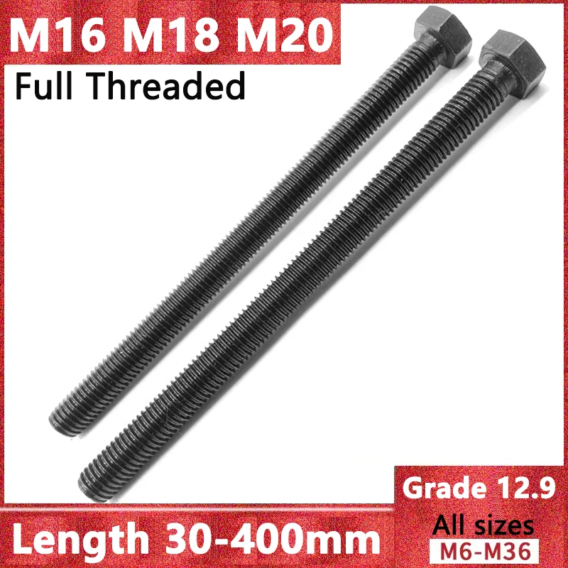 

1-5pcs Ultra Long M16 M18 M20 Grade 12.9 Full Thread External Hex Hexagon Head Screws Bolt Length 30-240/250/280/300/350/400mm