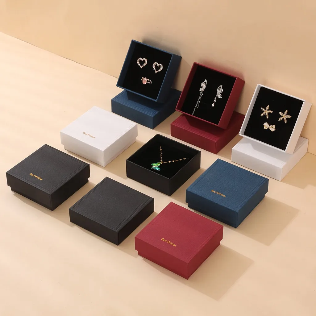 

Solid Color Jewelry Packaging Case Gift Box Thickened Black Dark Blue White Cardboard Storage Box for Ring Earrings Necklace
