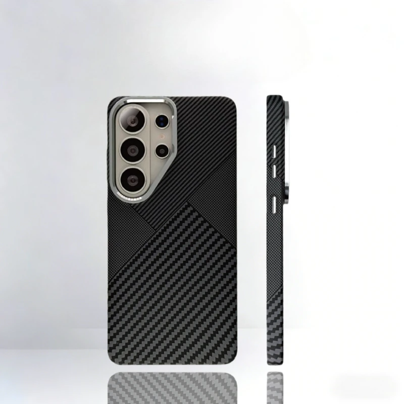 Magnetyczne etui z teksturą włókna węglowego do Samsung Galaxy S26 S25 S24 S23 Ultra, z obsługą ładowania bezprzewodowego, twarda obudowa ochronna ze stopu z osłoną na obiektyw. — zdjęcie produktu 6