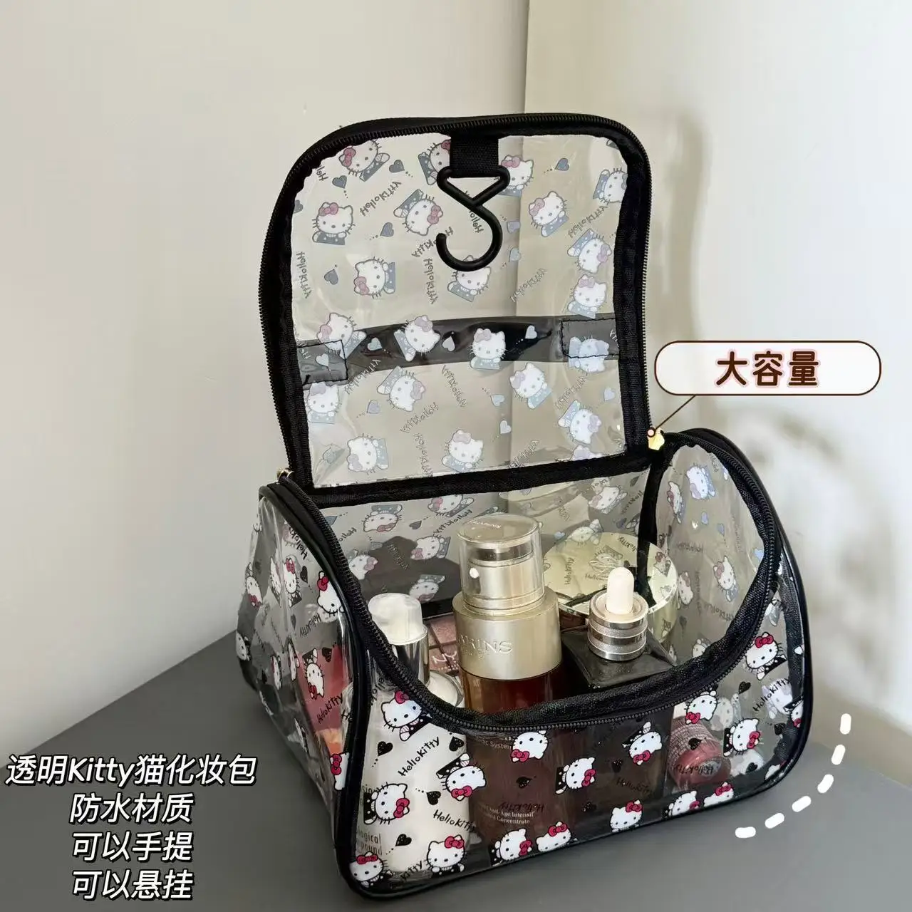 

Kawaii Sanrio Hello Kitty Transparent Makeup Bag Cute Large Capacity Women's Portable Storage Travel Handbag Gift