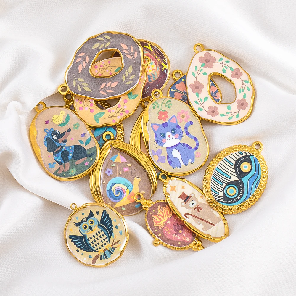 2 قطعة/الوحدة عالية الجودة الفولاذ المقاوم للصدأ المعلقات لطيف الكرتون زهرة البومة الحلزون المعلقات سحر DIY بها بنفسك صنع المجوهرات اكسسوارات