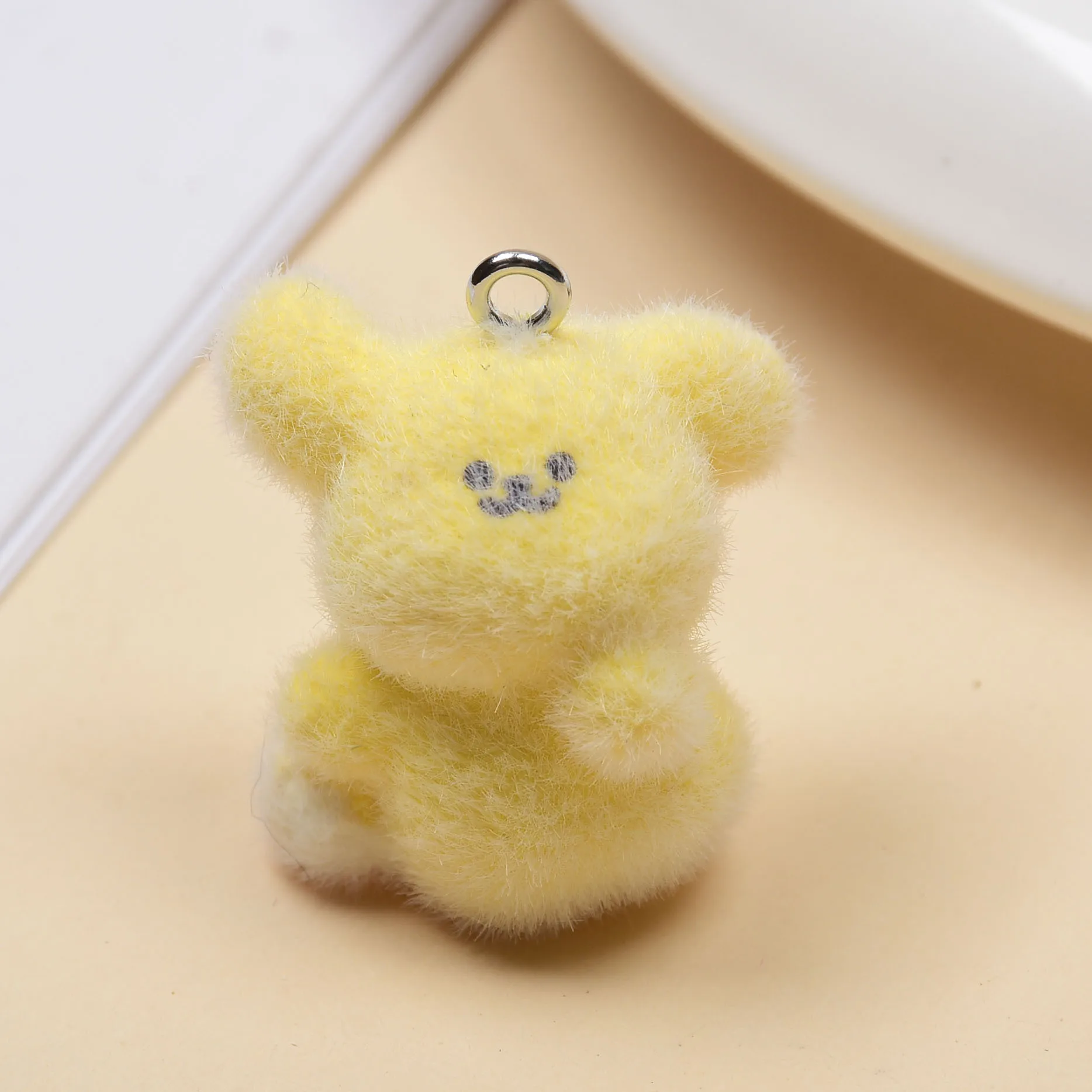 30pcs Flocking Resin Cartoon puppy Charms Plush Animal Pendant For Bag keychain DIY Craft Jewelry make Accessory wholesale