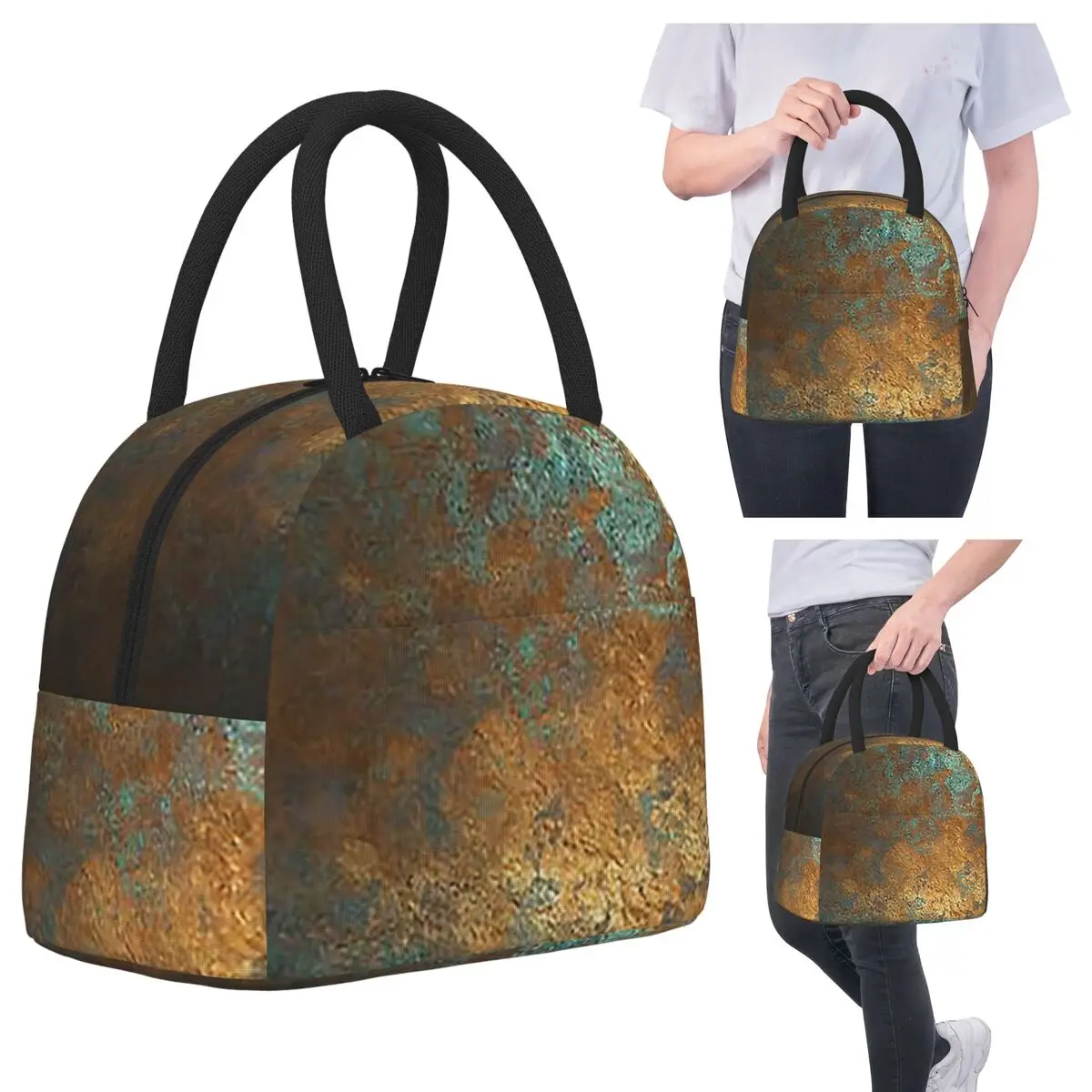 

Oxidized Copper Insulated Lunch Bag for Women Office Cooler Thermal Food Box Tote Leakproof Lunch Boxes Container