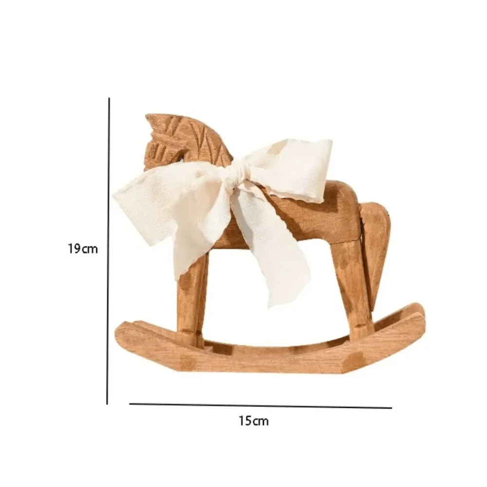 Wooden Rocking Horse Montessori Toy FSC Oak Baby Rocker Nursery Decor Non Toxic Kids Gift with Cotton Bow