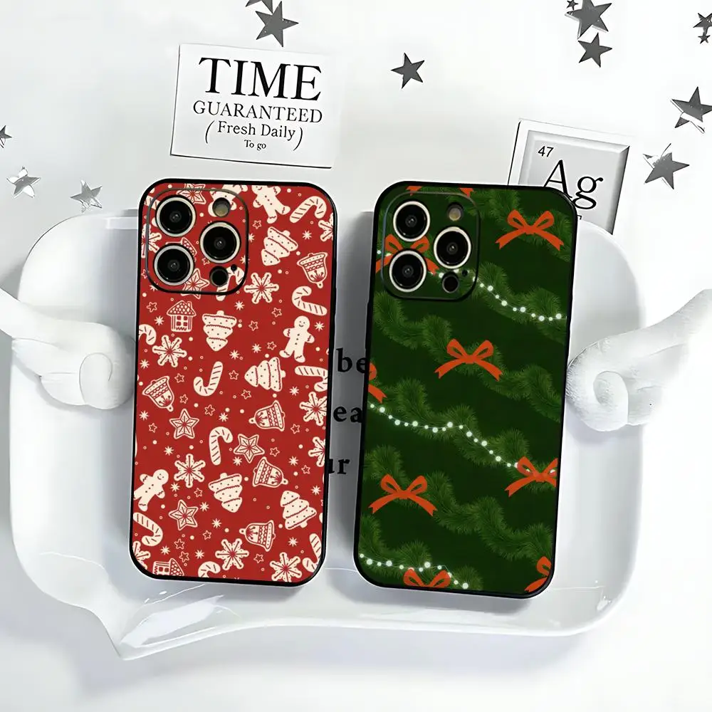 Coque de téléphone style Noël pour iPhone 18 17 16 15 14 13 12 Plus Mini Pro Max, coque souple noire antichoc