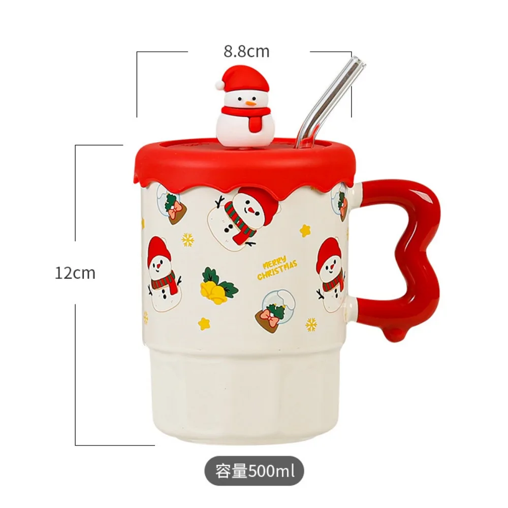 كوب هدية عيد الميلاد اللطيف مع غطاء، ملعقة، مستوى مظهر عالي، كوب سيراميك الرنة سانتا كلوز كهدية