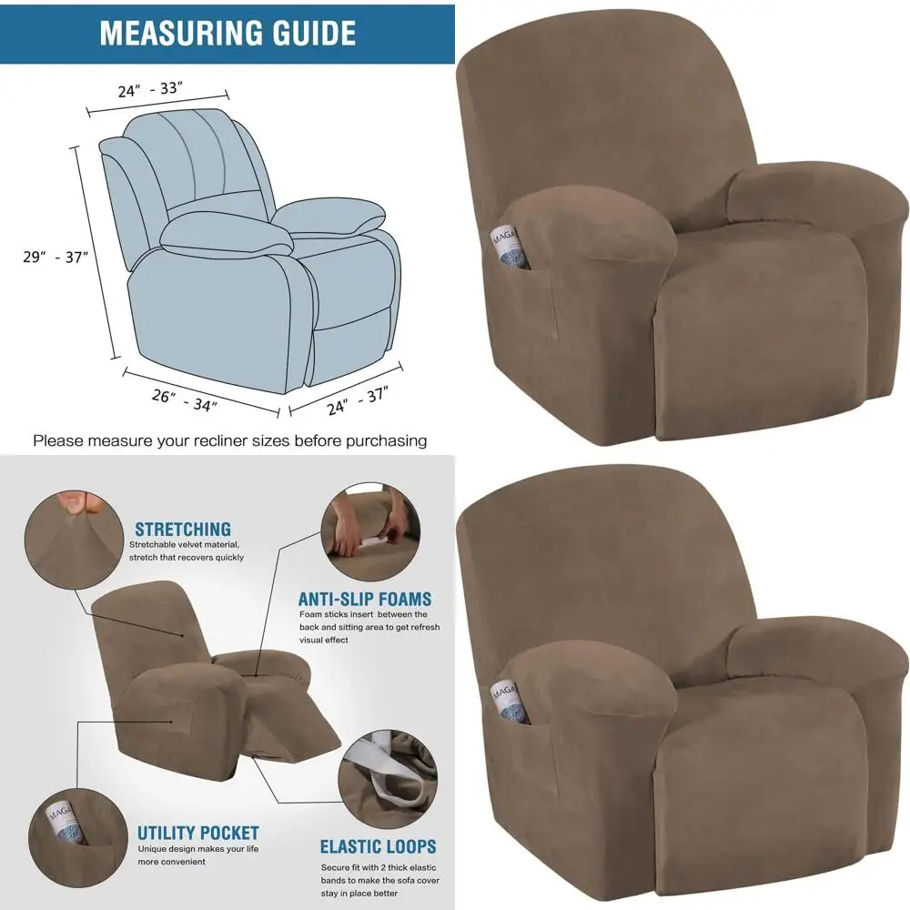 

Чехол для кресла-реклайнера - велюровый, 1-секционный, защитный чехол для мебели, из мягкой и плотной ткани, цвет мокко, большой размер