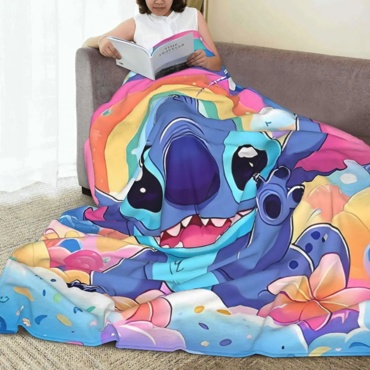 Stitch Angel Miniso Blanket Airplane Travel Office Flannel Throw Blanket For Couch Chair Super Soft Design Quality Bedspread