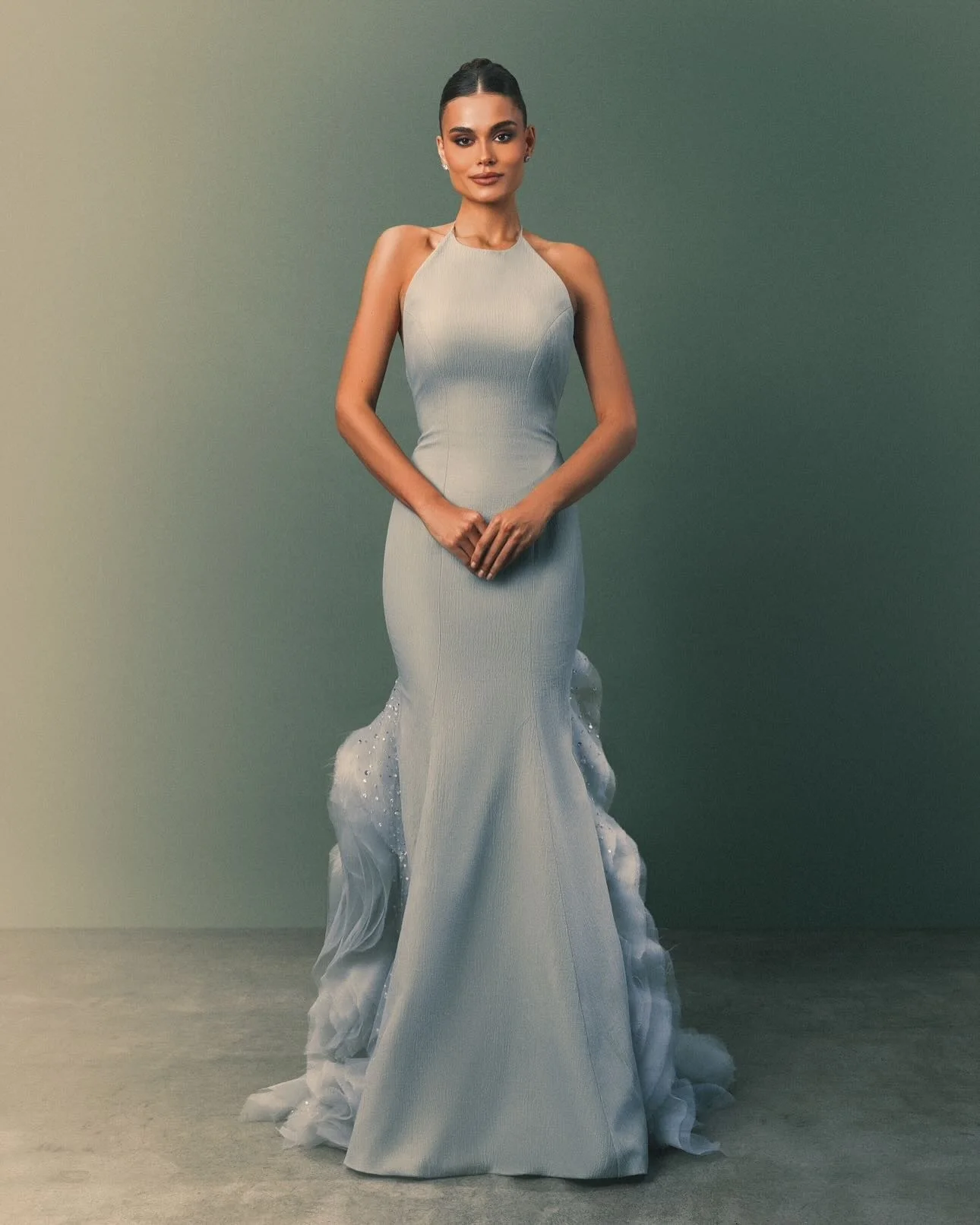 Dreamlike Blue Mermaid Evening Dresses with Ruffled Train Glitter Tulle Backless Formal Party Dress فساتين سهرة robes de soirée