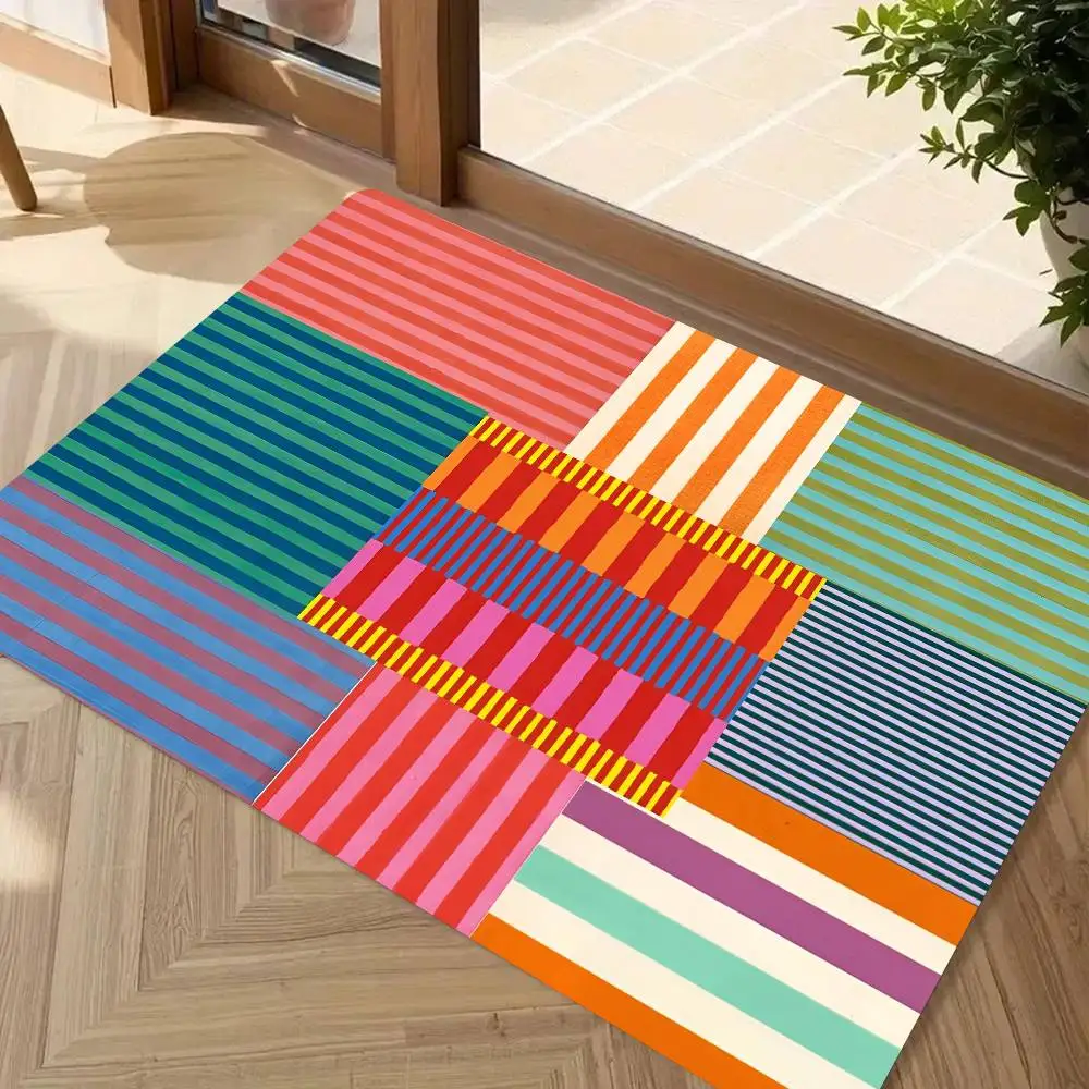 Collage Stripes Floor Mat Suitable For Living Room Kitchen Bathroom Non-slip Mat Household Foot Mat