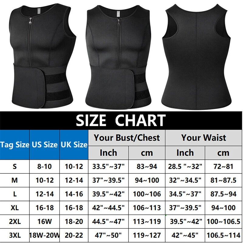 Men\'s Waist Trainer Sauna Vest Weight Loss Body Shaper Sweat Vest for Men with Double Belt and Zipper, Corset Plus Size