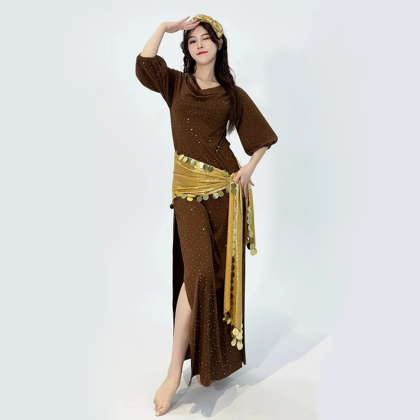 Women Belly Dance Coins Costume Baladi Saidi Dress Girls Training