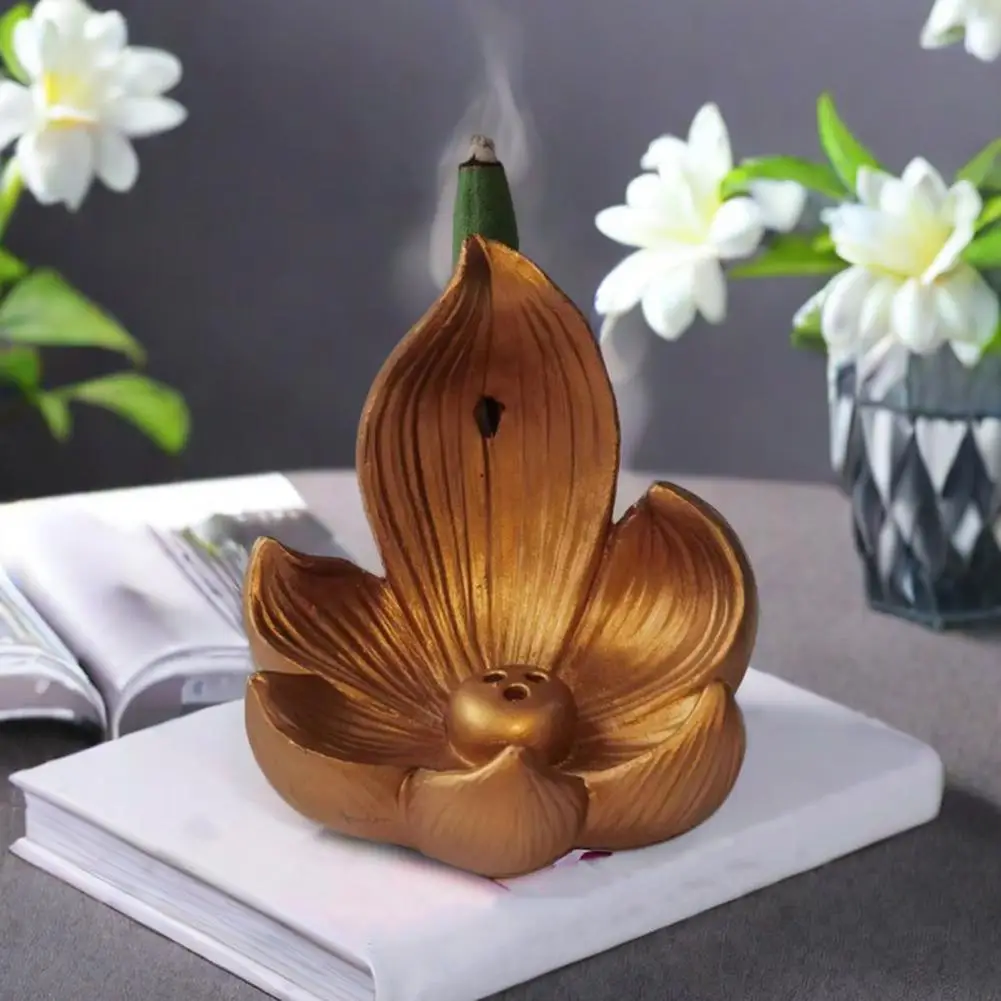 Lotus Incense Holder Resin Lotus Incense Burner Lotus Incense Stick Holder Backflow Burner Resin Cone Holder for Lovers view 5