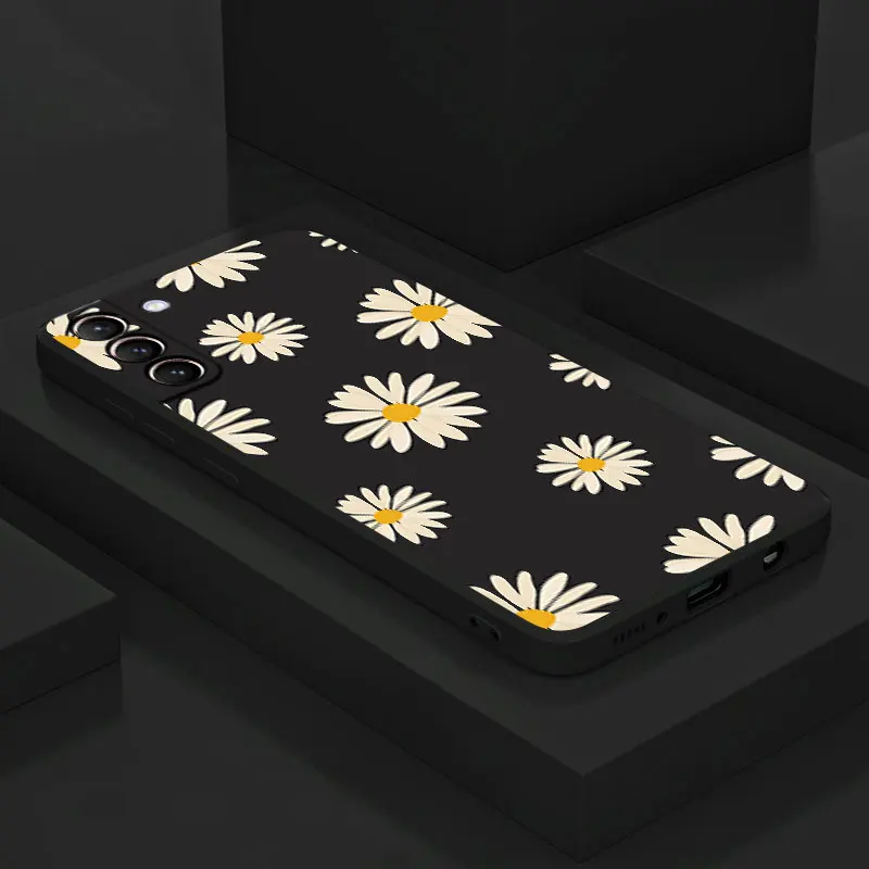 phone Case for Samsung Galaxy S22 Ultra S20 S10e S24 Plus Note 20 S21 FE S23 soft funda Black Cover Daisy Chrysanthemum Flowers