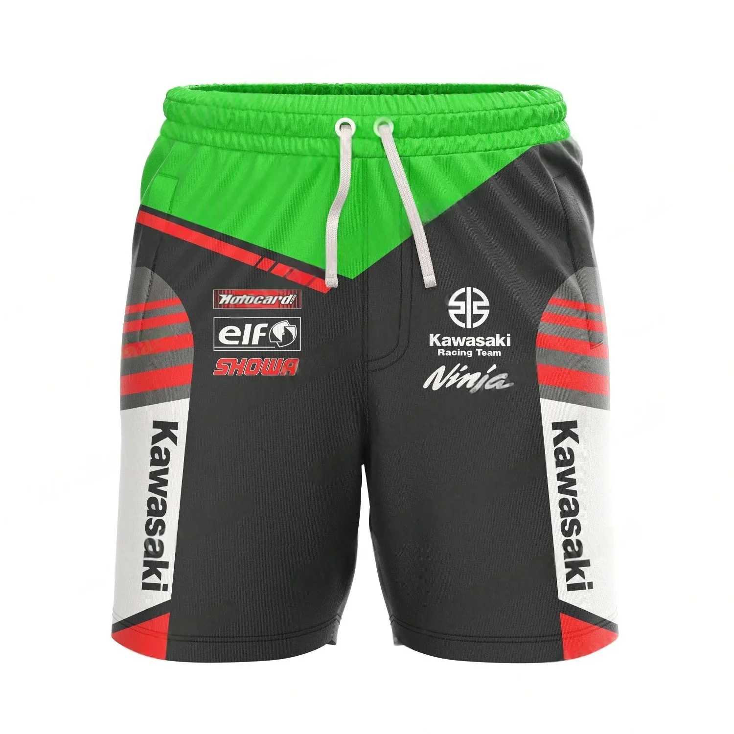 Verão masculino cordão elástico shorts kawasaki motocicleta impressão respirável secagem rápida confortável esportes ao ar livre shorts