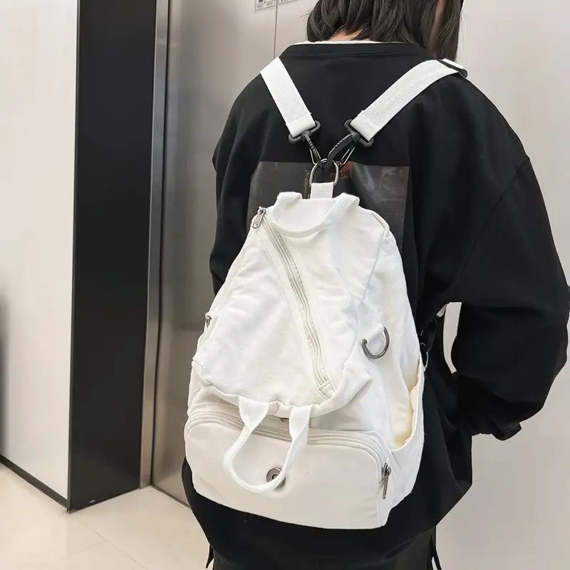 Y2k Students Grunge Simple Solid Backpack Preppy Vintage Fashion Casual Schoolbags All Match Trendy Streetwear Backpacks Korean