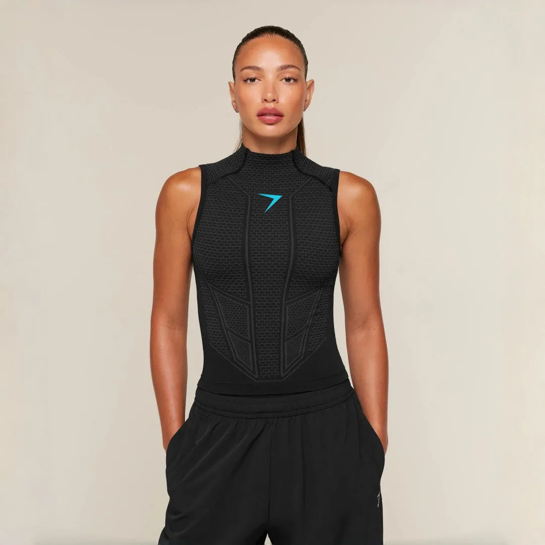 Women High Neck Seamless Compression Tank Top Sleeveless Gym Workout Fitness Athletic Vest