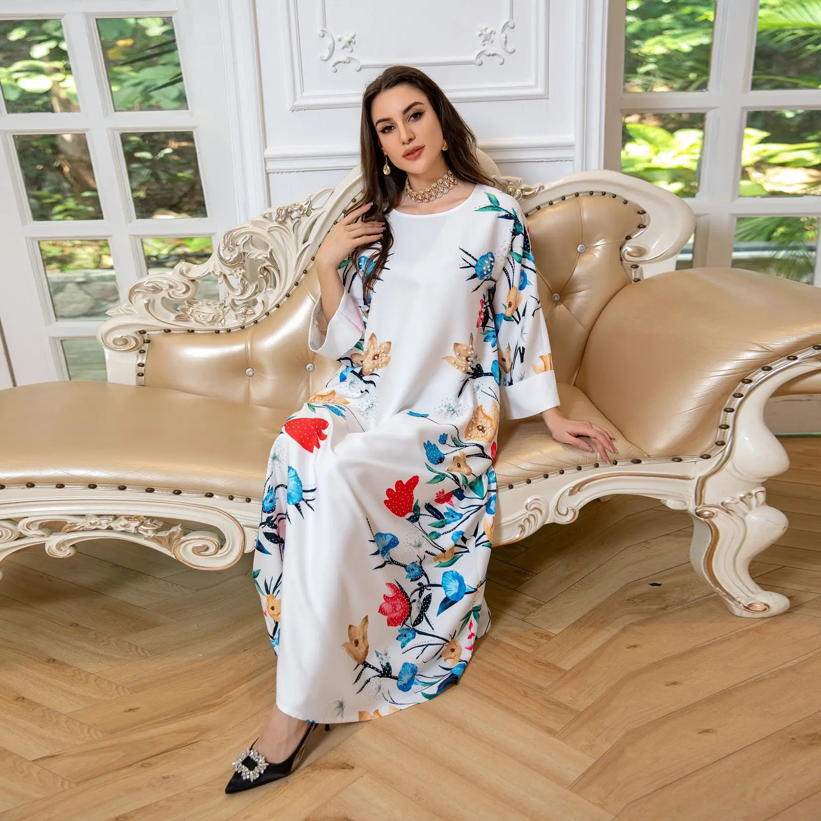 Arabie dubaï Abaya Robe musulmane femmes mode impression Robe Jalabiya turquie caftan maison invité Robe Musulman Robe longue robes