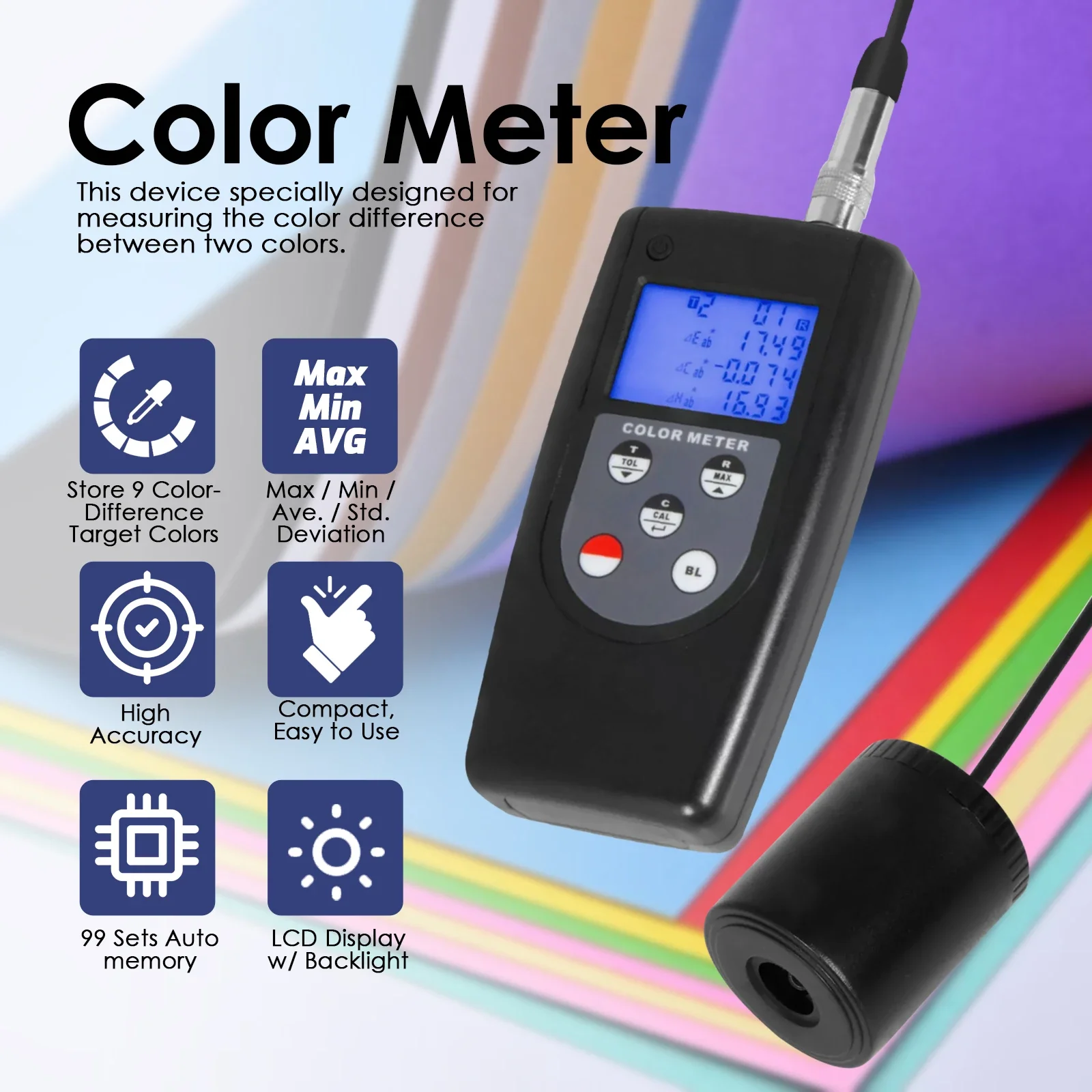 Portable Multifunctional Colorimeter 9 Color Different Storage Memory High Quality Digital Color Meter Textile Paper Leathers