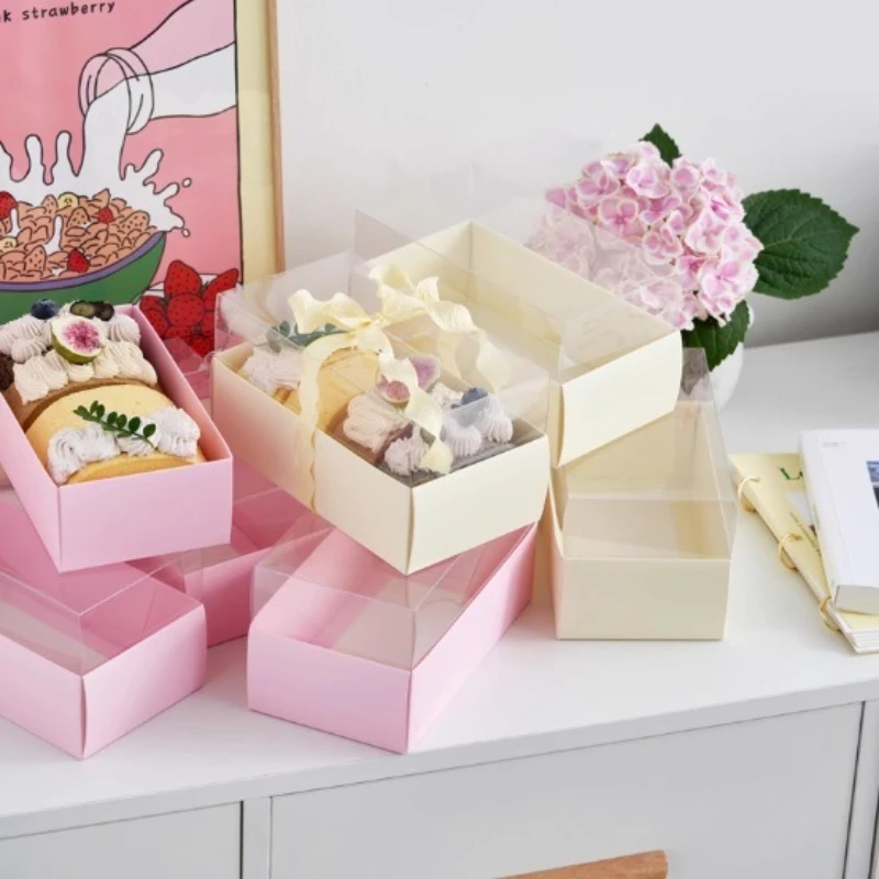 Cake Roll Wrapping Case Towel Roll Swiss Roll Box Transparent Meat Floss Small Shellfish Long Dessert Pastry Packaging Boxes