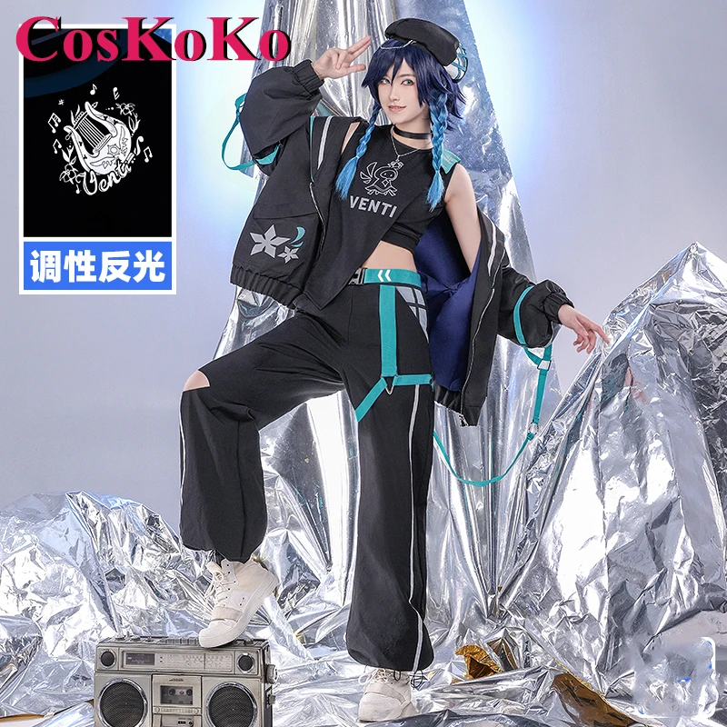 CosKoKo Venti Cosplay Game Genshin Impact Costume Derivative Product Fashion Handsome Cool Reflective Design Overalls Daily Wear