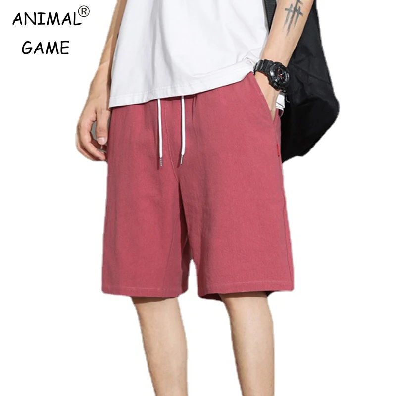 New Men's Cotton Trousers Linen Solid Color Basic Short Pants Men Summer Sport Lightweight Gym Pants