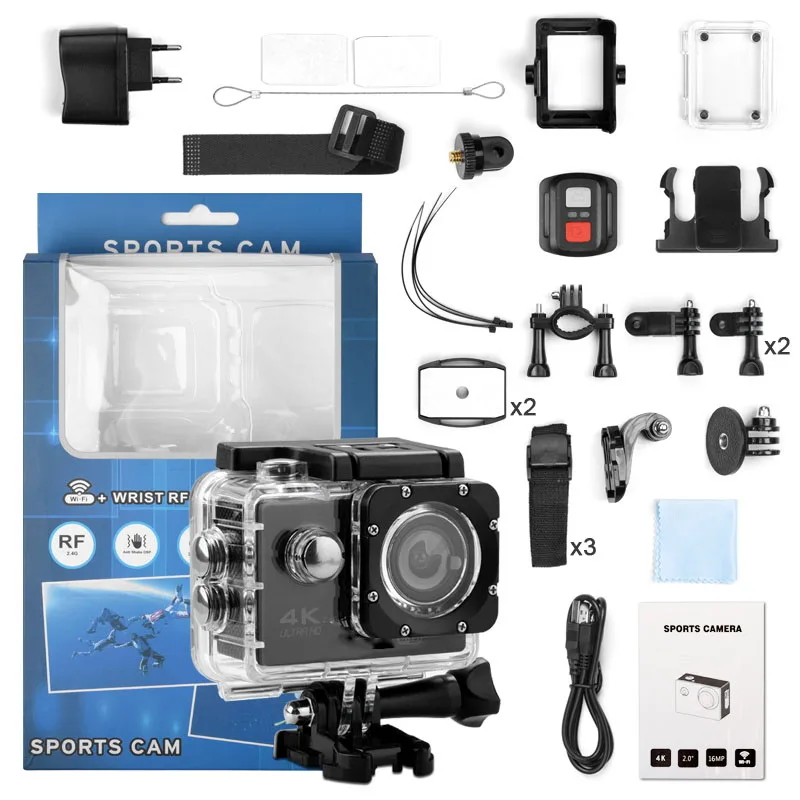 New Sports Camera F60R With Remote Control And WiFi Waterproof Sports Camera, Adjustable Viewing Angle, Network Diving riding