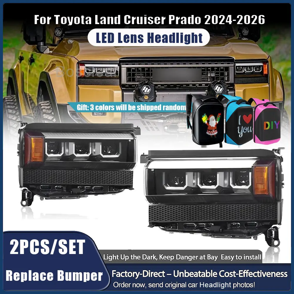 

Светодиодные фары в сборе для Toyota Prado LC250, 2024-2026 гг., модифицированные, новые, с динамическими ДХО и поворотниками, автоаксессуары