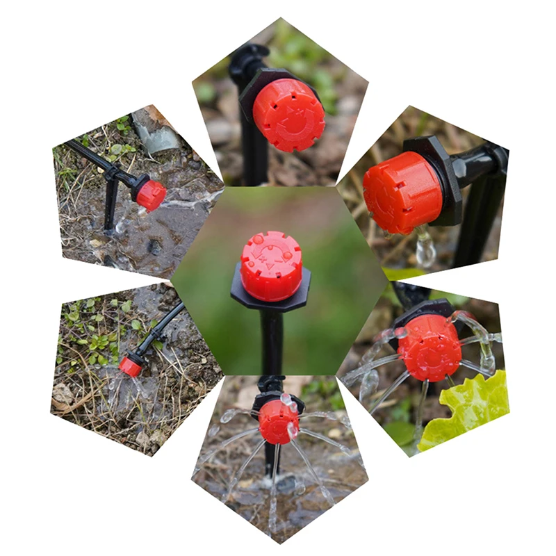 50Pcs 1/4'' Barb Red Adjustable Nozzles Garden Watering Irrigation Sprinkler Emitter Micro Drip Balcony Yard Greenhouse Spray