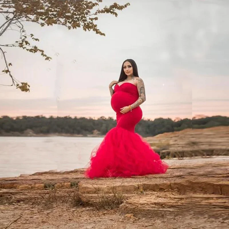 Maternity Tulle Mermaid Sweetheart  Maternity Dress  Photoshoot Evening Gown Baby Shower Платье Для Беременных